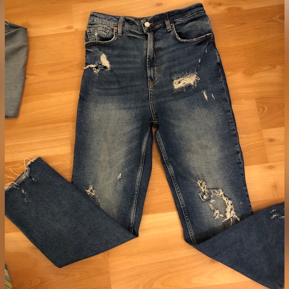Free People We The Free Stretch Extra High Waisted Ankle Ripped Mom Jeans